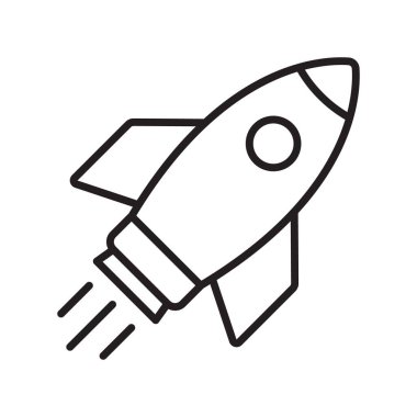 Roket hattı ikonu. Uçan roket ana hatları simgesi.