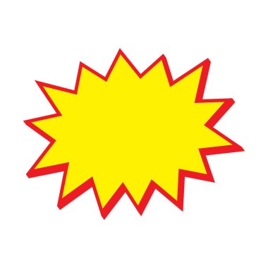 Kırmızı ve sarı yıldız patlaması çıkartmaları. Pop art komik patlama balonu. Boş satış etiketleri. Çizgi film tarzı.