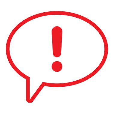 Ünlem işaretli konuşma balonu. Kırmızı dikkat işareti simgesi. Tehlike uyarısı sembolü.