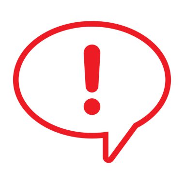 Ünlem işaretli konuşma balonu. Kırmızı dikkat işareti simgesi. Tehlike uyarısı sembolü.