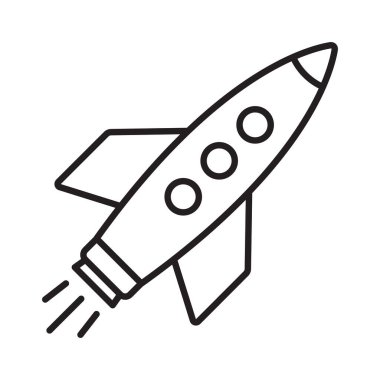 Roket hattı ikonu. Uçan roket ana hatları simgesi.