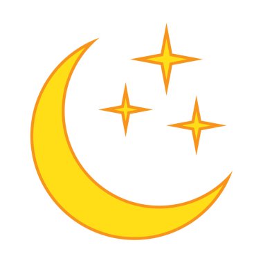 Yıldız ikonlu sarı hilal. Gece ikonu. Hilal ay simgesi.