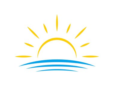 Gün batımı simgesi, gündoğumu simgesi. Güneş, yükselme sembolü. Sabah simgesi.