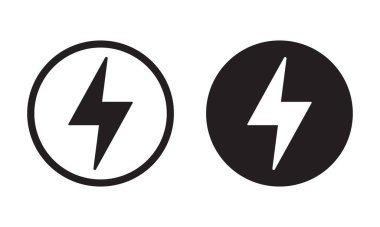 Şimşek, elektrik güç ikonu. Enerji ve gök gürültüsü elektrik sembolü. Çemberde şimşek işareti.