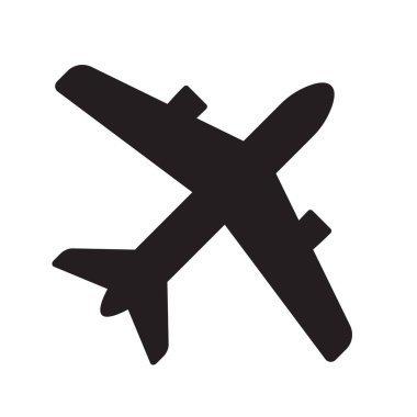 Uçak ikonu, düz stil uçak ikonu. Siyah uçak işareti..