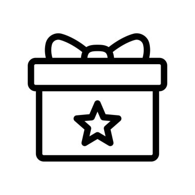 Hediye kutusu simgesi. Noel hediyesi ikonu. Sürpriz lineer tasarım. Yıldız simgesi olan hediye kutusu.