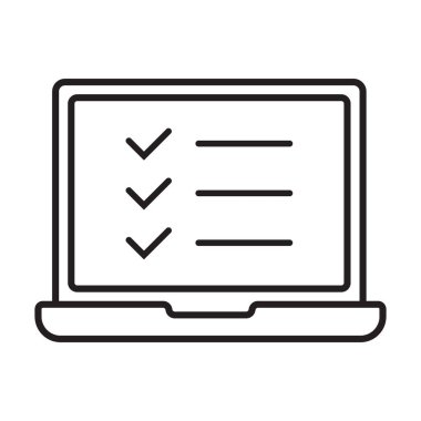 Ekranda kontrol listesi olan dizüstü bilgisayar satırı simgesi.