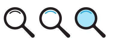 Büyüteç simgesi, büyüteç simgesi. Loupe simgeleri ayarlandı.