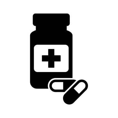 İlaç şişesi ve hap ikonu, hap şişesi ikonu.