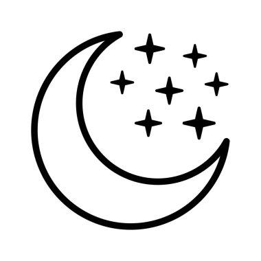 Hilal ay ve yıldız çizgisi ikonu. Gece çizgisi simgesi.