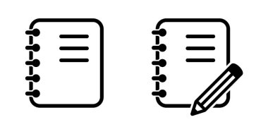 Kalem ikonlu defter. Kalem ikonlu not defteri. Not simgesi.
