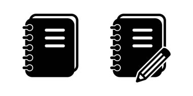 Kalem ikonlu defter. Kalem ikonlu not defteri. Not simgesi.