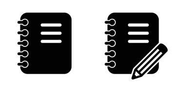 Kalem ikonlu defter. Kalem ikonlu not defteri. Not simgesi.