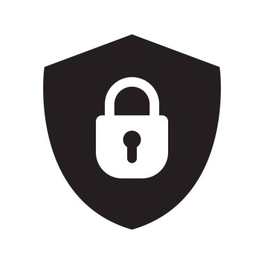 Kalkan güvenliği kilit simgesiyle. Koruma, güvenlik, şifre güvenlik simgesi. Güvenlik duvarı gizlilik levhası. Giriş sayfası için güvenlik simgesini kilitle. Web sitesi koruma amblemi.