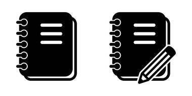 Kalem ikonlu defter. Kalem ikonlu not defteri. Not simgesi.