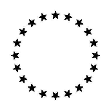 Çemberdeki yıldızlar. Çeşitli boyutlarda yıldızlar daire şeklinde dizilmiş. Tasarım ögesi, süs.