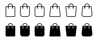 Alışveriş poşeti simgeleri ayarlandı. Kağıt torba simgesi.