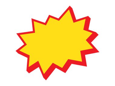 Boş satış etiketi, indirimli afiş. Kırmızı ve sarı yıldız patlaması etiketi. Pop sanat komik patlama balonu.