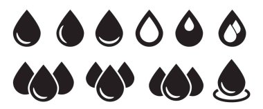 Simgeyi bırak. Su siyah ikon damla. Yağ damlası simgeleri ayarlandı.