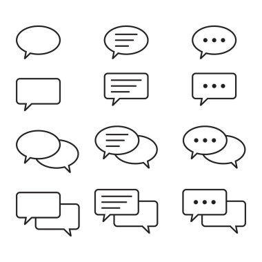 Satır sohbet simgeleri ayarlandı. Balon simgelerinden bahset. Konuşma balonu koleksiyonu. Çevrimiçi iletişim sembolü.