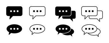 Sohbet simgeleri ayarlandı. Balon simgelerinden bahset. Konuşma balonu koleksiyonu. İletişim simgesi.