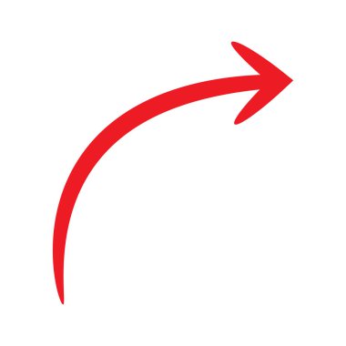 Kırmızı kavisli ok simgesi işareti. Web sitesi tasarımınız için ok simgesi, logo, uygulama, UI.