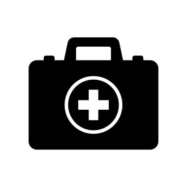 İlk Yardım Kutusu Simgesi, Tıbbi Evrak Çantası ikonu. Doktorun Acil Tıbbi Durum Piktogramı.