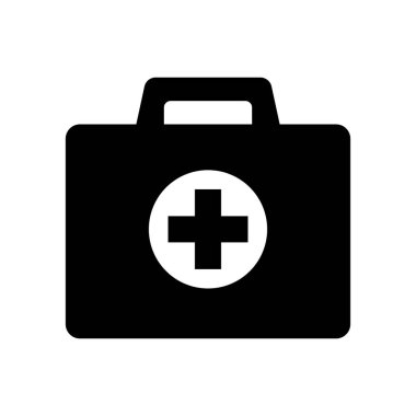 İlk Yardım Kutusu Simgesi, Tıbbi Evrak Çantası ikonu. Doktorun Acil Tıbbi Durum Piktogramı.