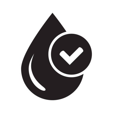 Su kalitesi onaylı ikon. Sıvı damlası ve saf temiz ve test edilmiş içme suyunu sembolize eden bir işaret..