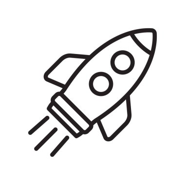 Roket hattı ikonu. Açılış simgesi. Roket ana hatları sembolü uçuyor.