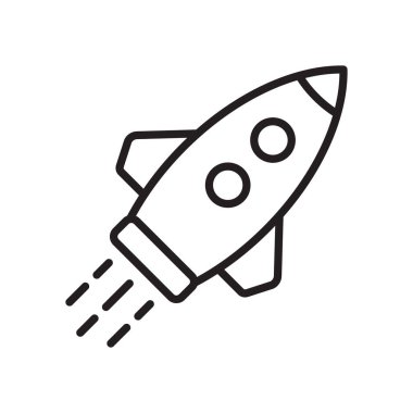 Roket hattı ikonu. Başlangıç satırı simgesi. Roket ana hatları sembolü uçuyor.