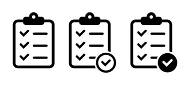 Pano simgeleri ayarlandı, web sitesi ve uygulama tasarımı için kontrol listesi simgesi.