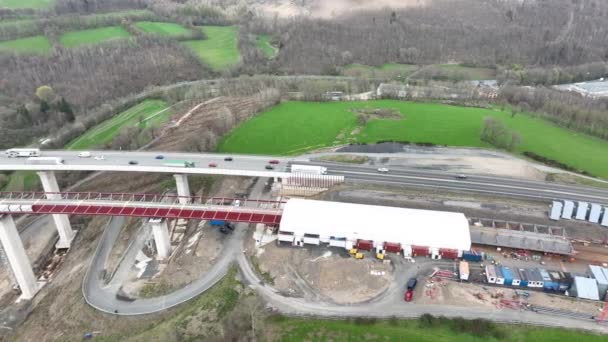 Construction Site Highway Bridge Aerial View Tracking Shot — Stock Video