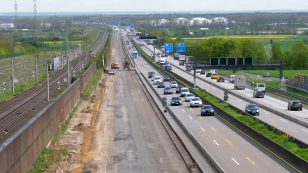 Nşaat Alanı Alman Otoyolunda Yoğun Trafik — Stok video