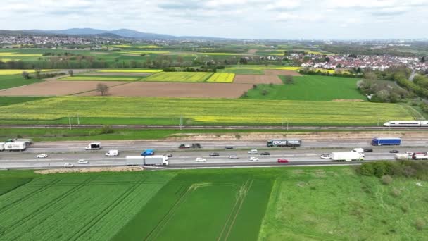 Dense Traffic Highway Aerial View Tracking Shot — Stock Video