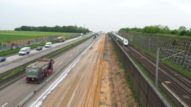 Raunheim Germania Maggio 2023 Cantiere Traffico Intenso Sull Autostrada Tedesca — Video Stock