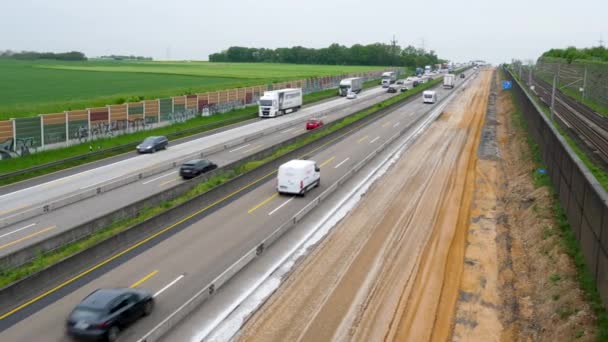 Raunheim Tyskland Maj 2023 Byggarbetsplats Och Tät Trafik Tyska Motorväg — Stockvideo