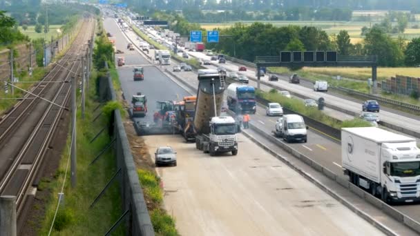 Raunheim Alemanha Junho 2023 Grande Canteiro Obras Obras Estrada Rodovia — Vídeo de Stock