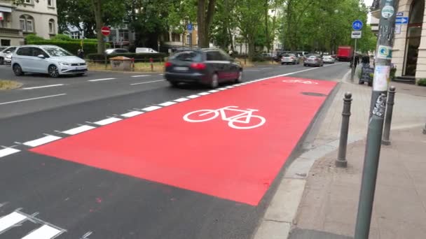Wiesbaden Germany June 2023 Traffic Combined Bus Bicycle Lane City — Stock Video