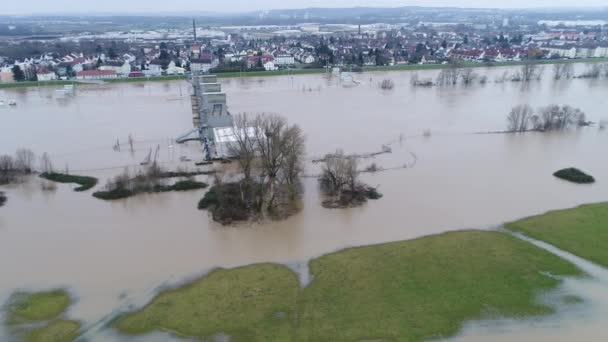 Záplavy Březích Řeky Rýna Hlavní Řeky Německo Silných Deštích — Stock video