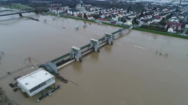 Záplavy Březích Řeky Rýna Hlavní Řeky Německo Silných Deštích — Stock video
