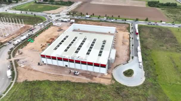 Grote Bouwplaats Industriële Gebouwen Luchtfoto Drone Standpunt — Stockvideo