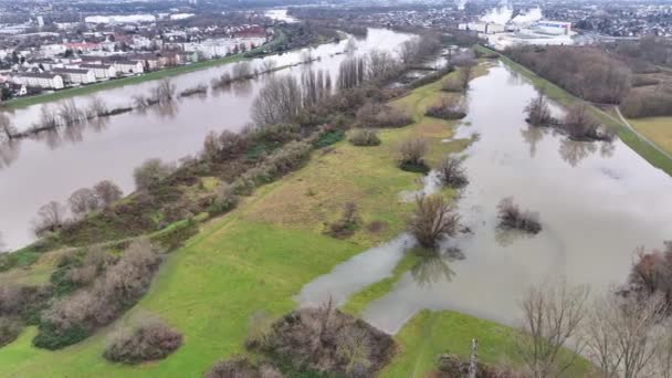 Översvämning Floden Main Tyskland Flygbild — Stockvideo