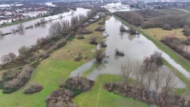 Inundación Río Main Alemania Vista Aérea — Vídeo de stock
