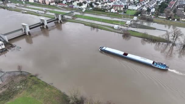 Powódź Rzeka Main Niemcy Sluice Kostheim — Wideo stockowe