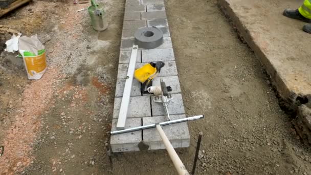 Laying Paving Stones Construction Site — Stock Video