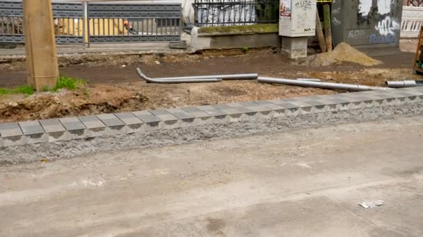 Laying Paving Stones Construction Site — Stock Video