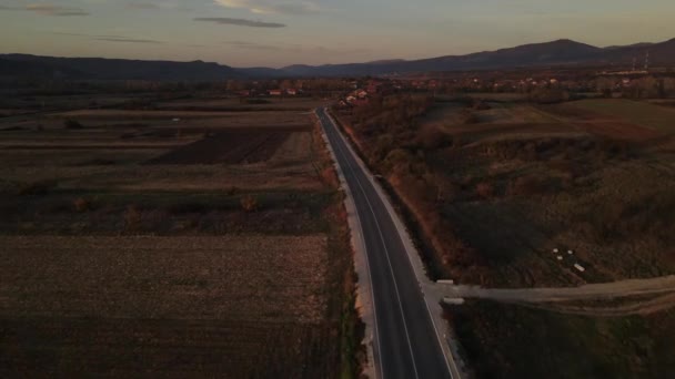 Aerial View Road Cars Automobile Passing Cruising Driving Autumn Day — Stock videók