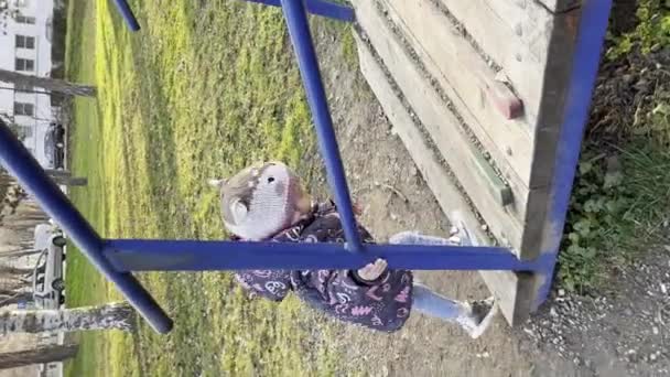 Une Fille Tout Petit Deux Ans Jouant Dans Parc Escalade — Video