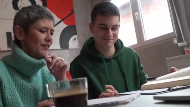 One Student Teenage Caucasian Man Study Learn Help His Tutor — Video